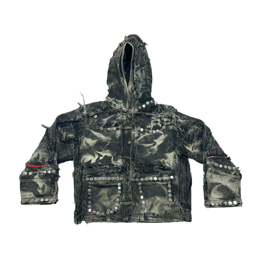 Carbon Clash Studded Denim Jacket With Hoodie