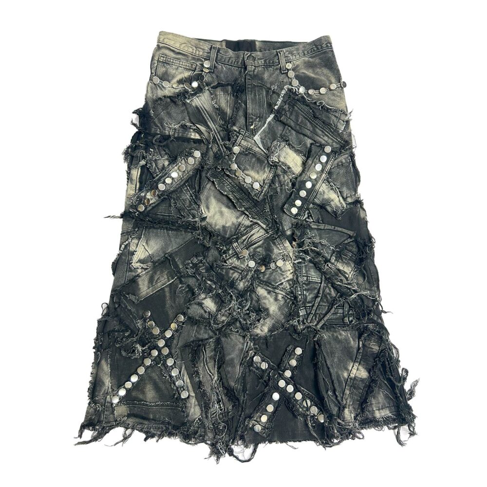 Carbon Clash Studded Upcycled Denim Skirt E