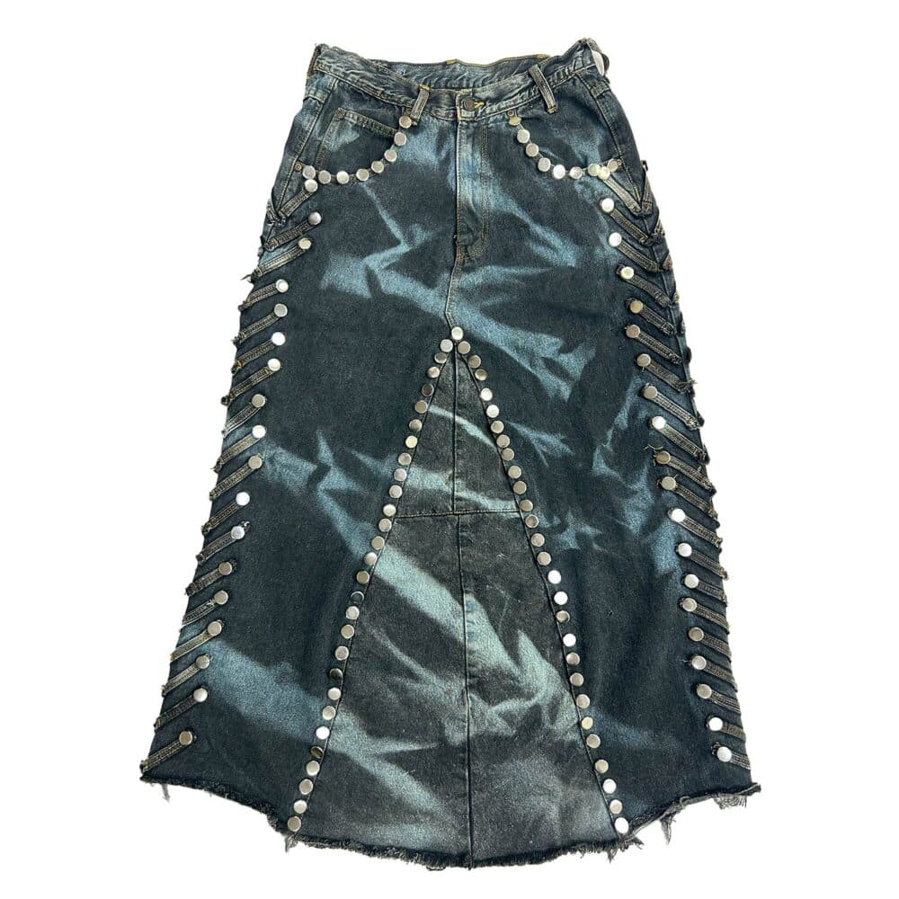 Carbon Clash Studded Upcycled Denim Skirt G
