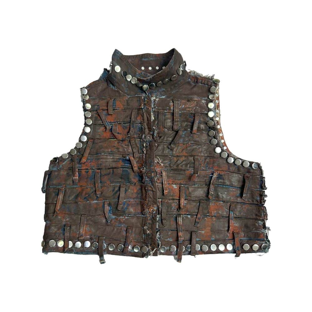 Studded Upcycled Sleeveless Denim Jacket