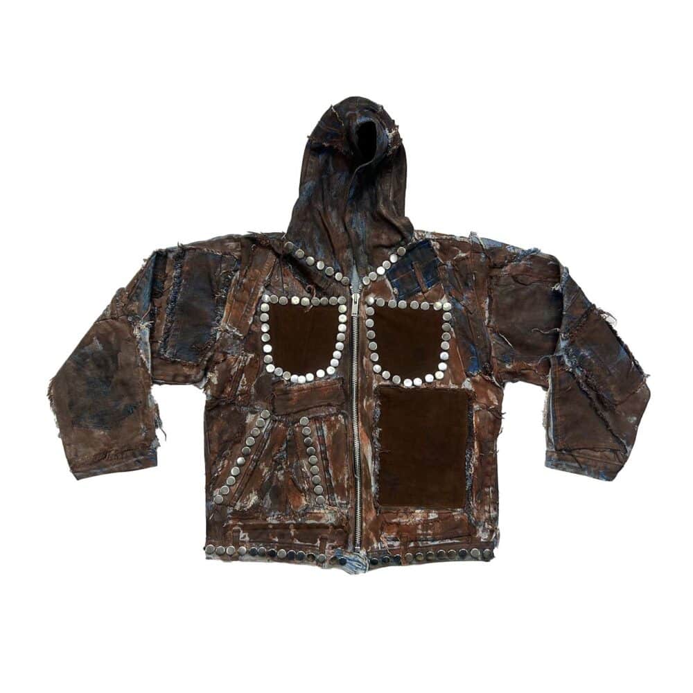Studded Upcycled Denim Jacket With Hoodie