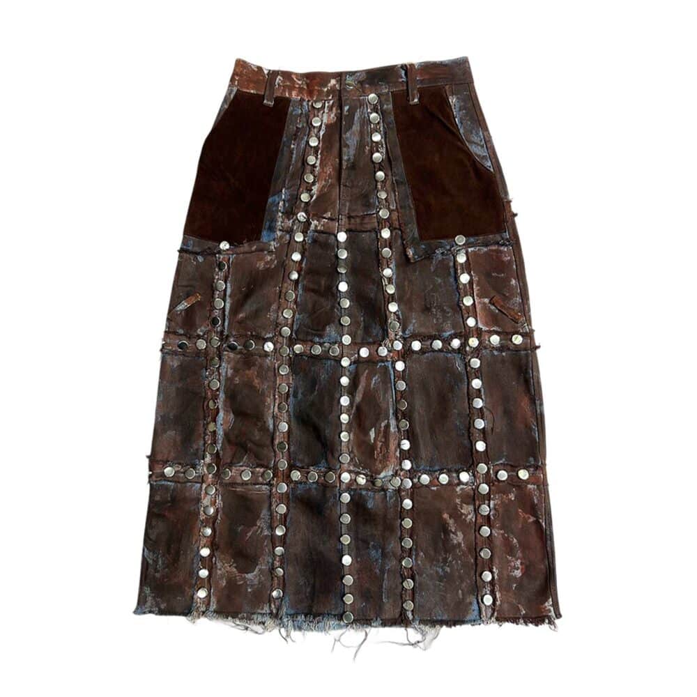 Studded Upcycled Denim Skirt A