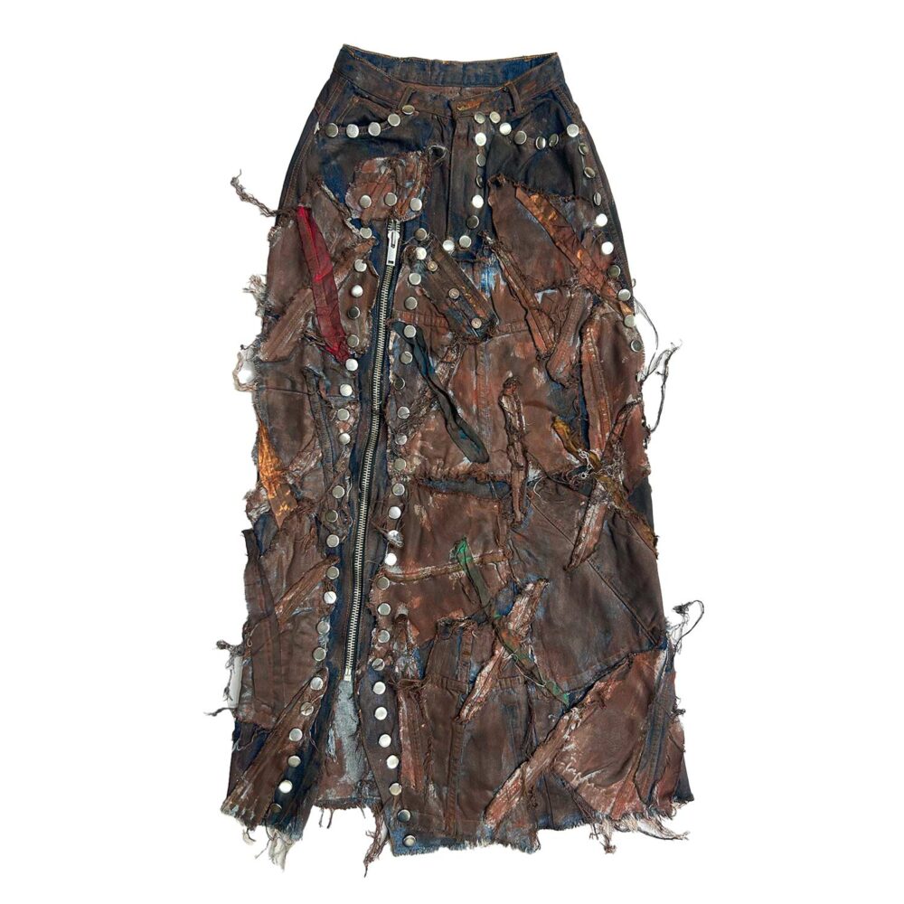Studded Upcycled Denim Skirt