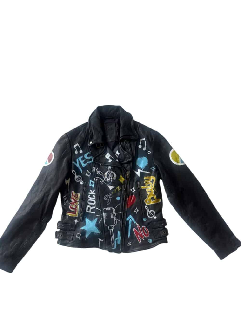 Handpainted Biker Leather Jacket Multicolor