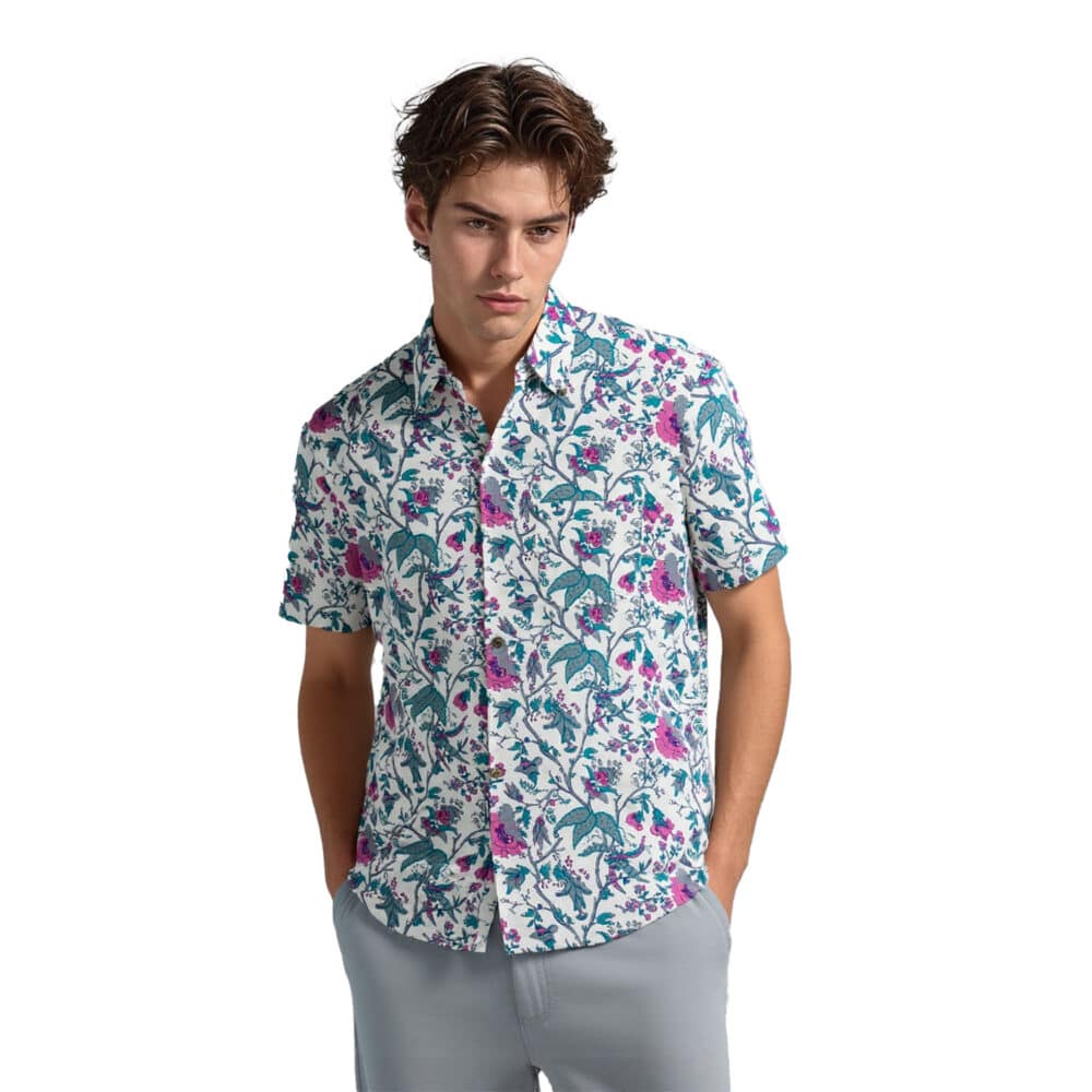 Organic Handprinted Cotton Summer Half Sleeve Shirt K