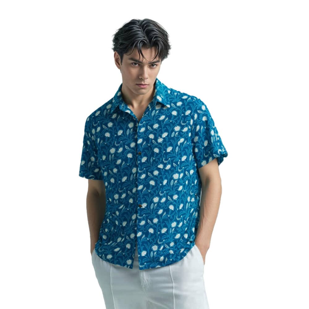 Organic Handprinted Cotton Summer Half Sleeve Shirt B