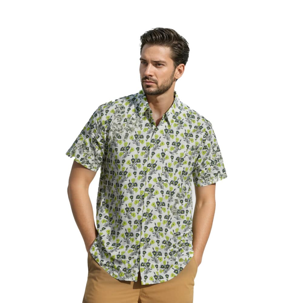 Organic Handprinted Cotton Summer Half Sleeve Shirt D