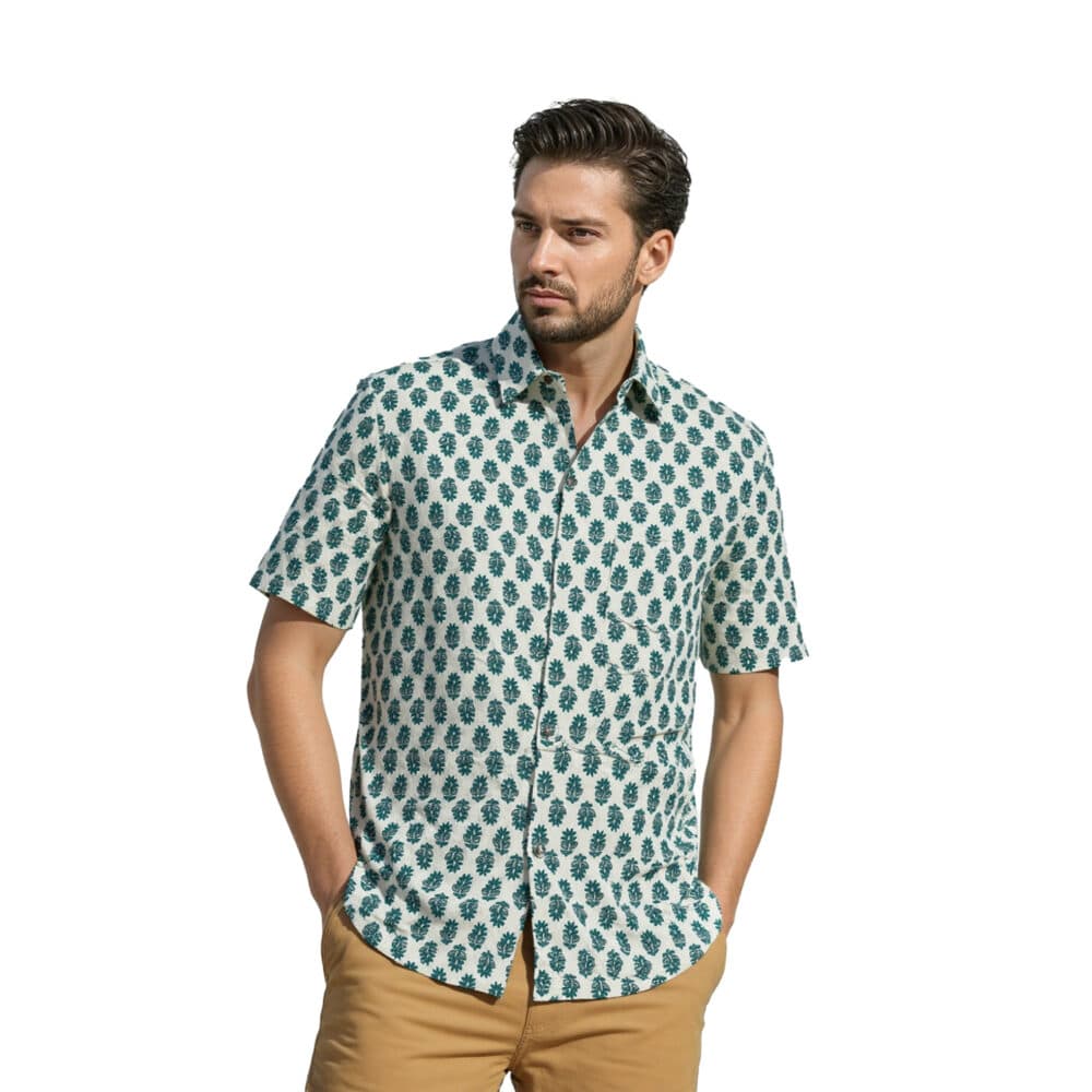 Organic Handprinted Cotton Summer Half Sleeve Shirt F