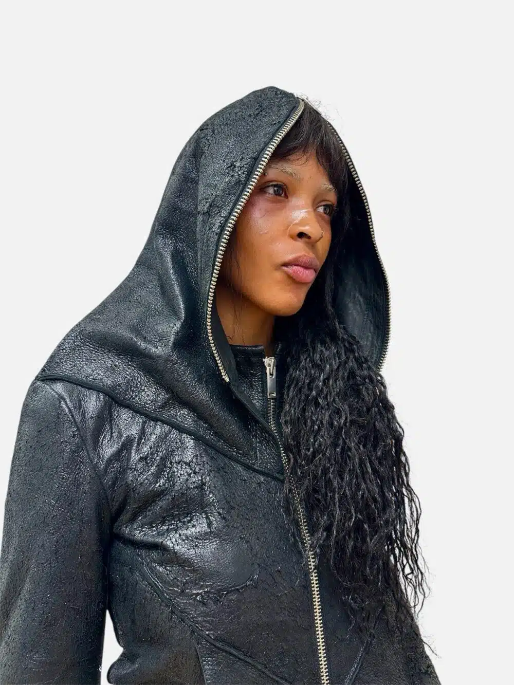 The Priestess Leather Jacket with Hoodie