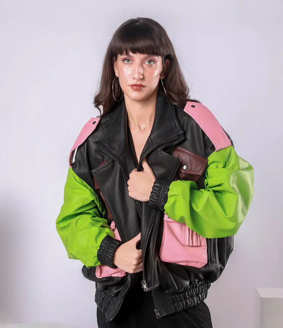 THE WIZARD MULTICOLORED BOMBER LEATHER JACKET WOMEN
